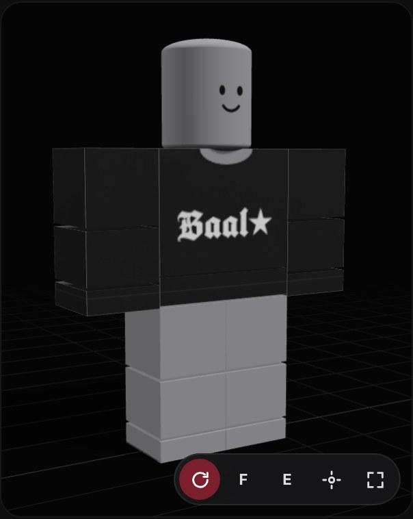 Vista previa 3D de la camiseta en un avatar de Roblox