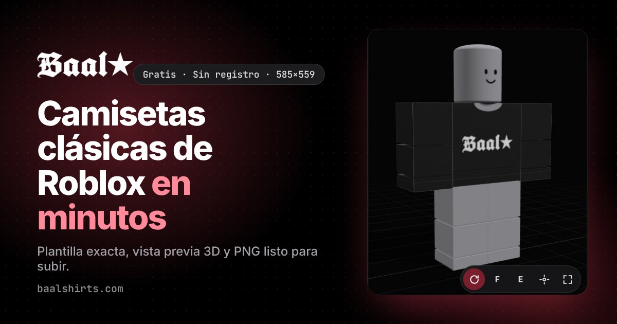 Editor de Baal Shirt Studio con una camiseta de Roblox en la plantilla y la vista previa 3D